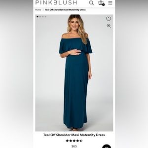 Pink Blush Teal Off Shoulder Maxi Maternity Dress